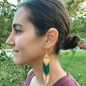 Handmade Seed Bead Earrings - Tall Mermaid Fringe